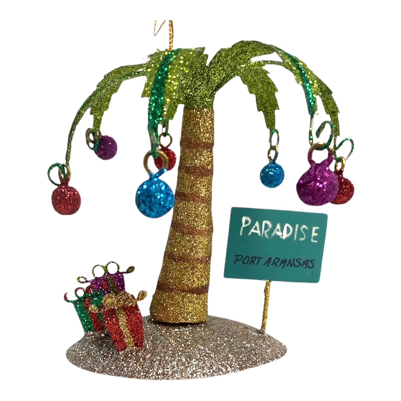 3D Metal Decorated Palm Tree w/ Port Aransas Ornament 4"x4.5"x4.5" (CSI)