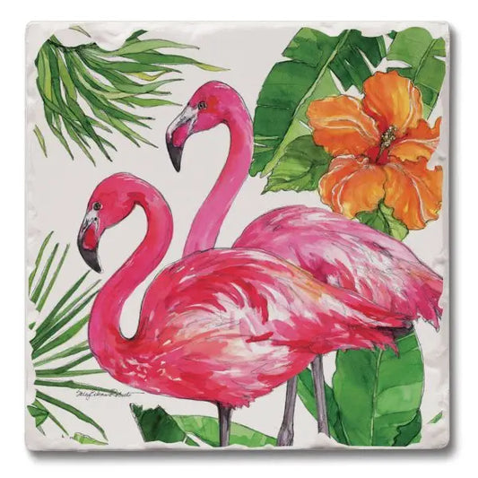 Tropical Flamigo Pair Absorbent Coaster (CGL)