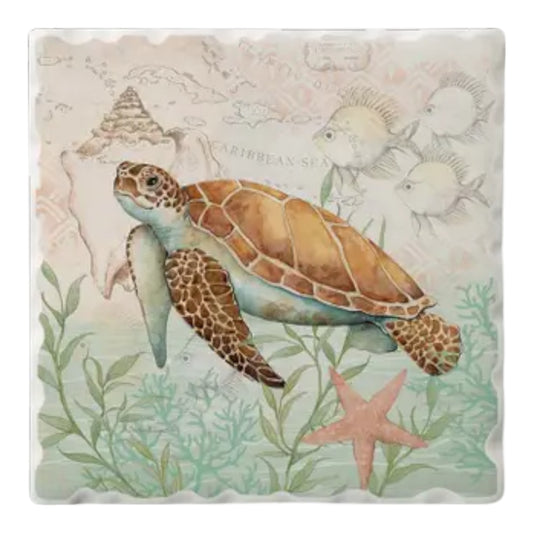 Muted Sea Life - Sea Turtle Absorbent Coaster (CGL)