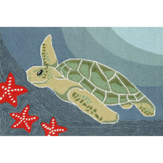 Sea Turtle w/ 3 Starfish 20x30 Indoor Outdoor Rug (TOI)