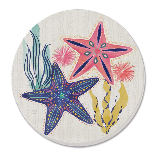 Round Dark Starfish Absorbent Coaster (CGL)