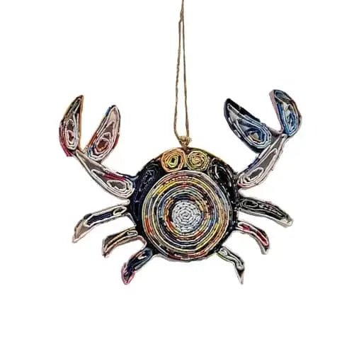 Round Crab Ornament Handmade from Recyled Magazines (TUPC)