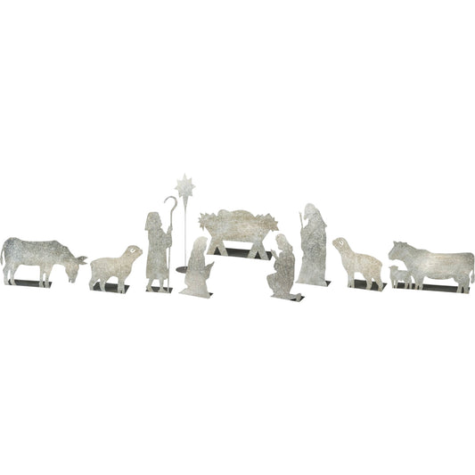 Galvanized Metal Nativity Scene 10 Pieces (PbK1)