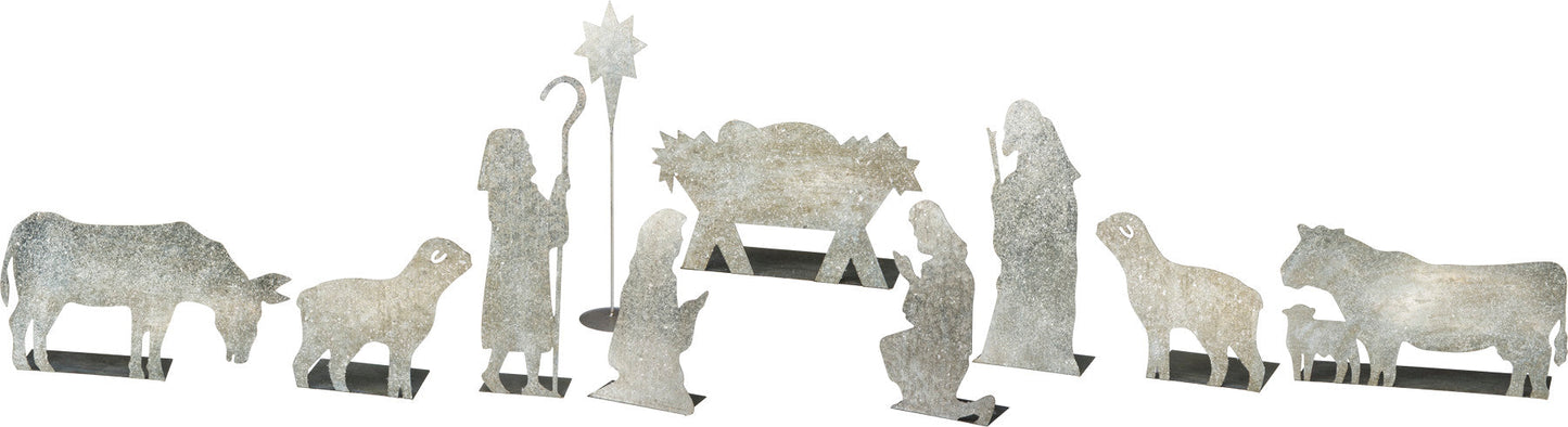 Galvanized Metal Nativity Scene 10 Pieces (PbK1)