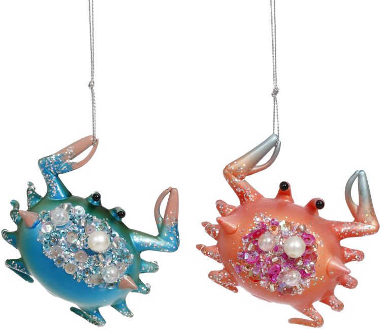 Crab 3" - Coral Glass  Ornament (MRW)