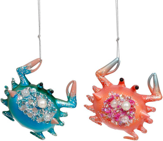 Crab 3" - Coral Glass  Ornament (MRW)