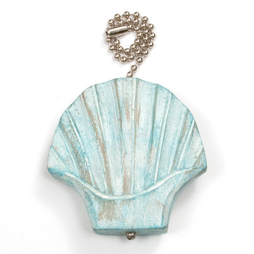 Aqua Scallop Shell Wood Fan Pull (TID1)