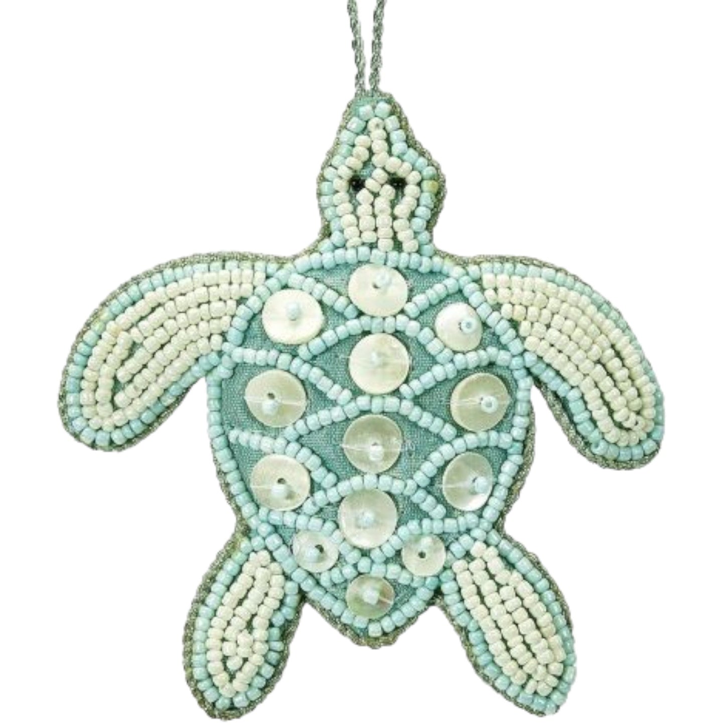 Turtle Blue Beaded & Mother of Pearl Ornament (HSS)