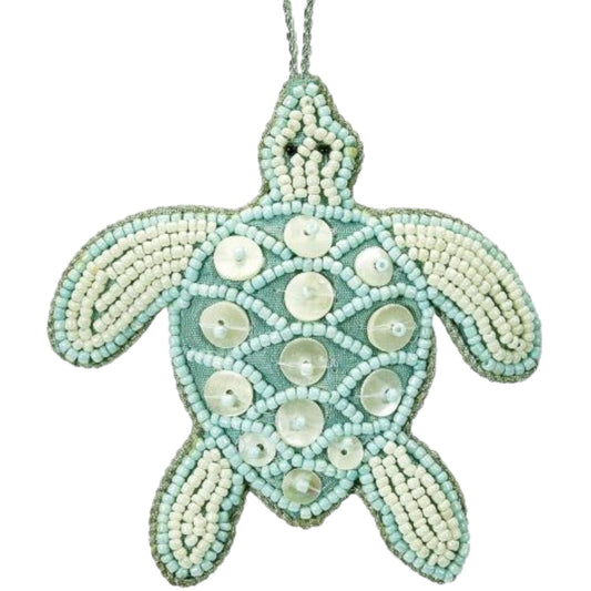 Turtle Blue Beaded & Mother of Pearl Ornament (HSS)