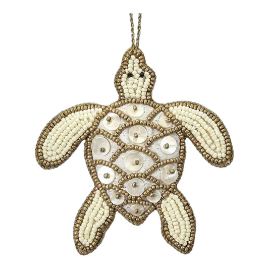 Turtle Gold Beaded & Mother of Pearl Ornament (HSS)