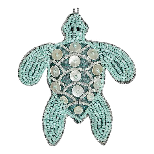 Turtle Green Beaded & Mother of Pearl Ornament (HSS)