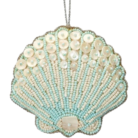 Scallop Blue Beaded & Mother of Pearl Ornament (HSS)