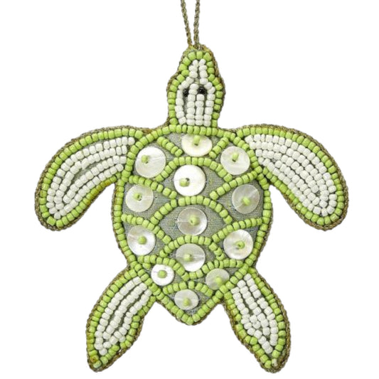 Turtle Light Green Beaded & Mother of Pearl Ornament (HSS)