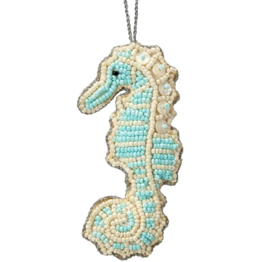 Seahorse Blue Beaded & Mother of Pearl Ornament (HSS)