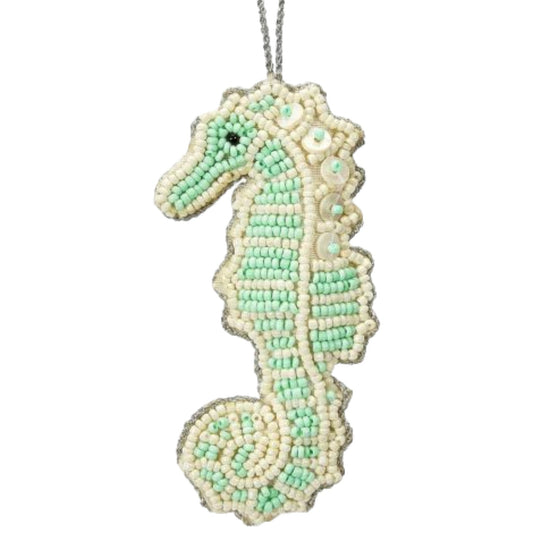 Seahorse Green Beaded & Mother of Pearl Ornament (HSS)