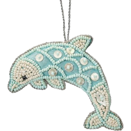 Dolphin Blue Beaded & Mother of Pearl Ornament (HSS)