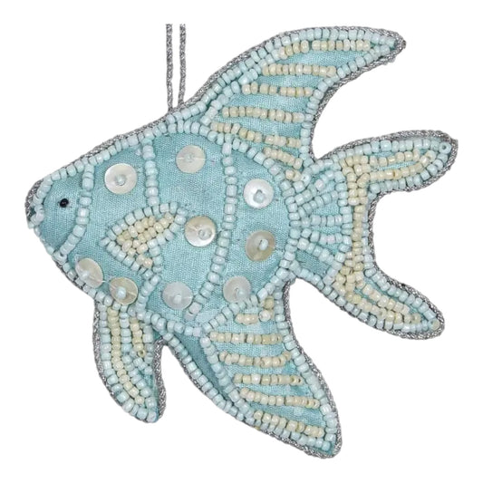 Tropical Fish Blue Beaded & Mother of Pearl Ornament (HSS)