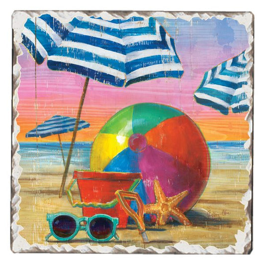 Colorful Beach Scenes - Beach Ball Absorbent Coaster (CGL)