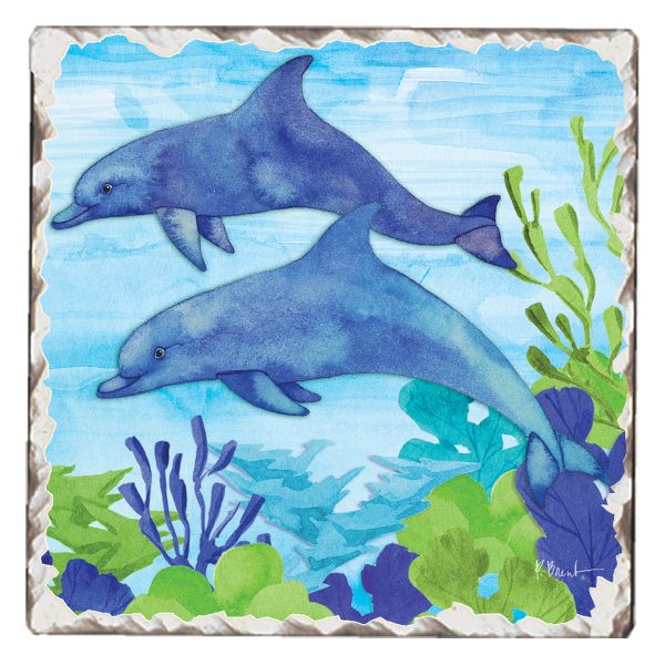 Coastal Watercolor - Dolpin Absorbent Coaster (CGL)