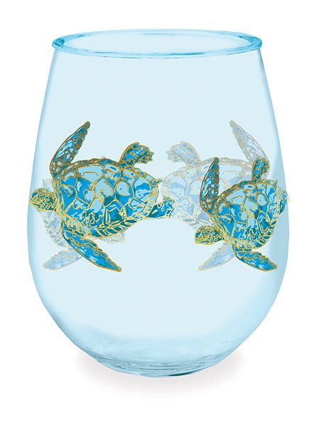 Blue Sea Turtles w/ Port Aransas Acrylic Wine Glass (CSI)