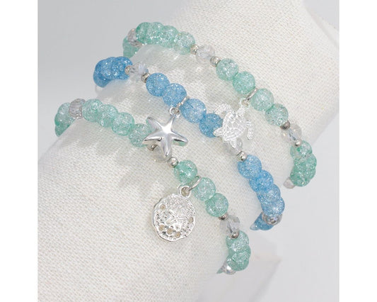 Crackle Beads w/ Silver Sea Life (various ) Bracelet (PBB)