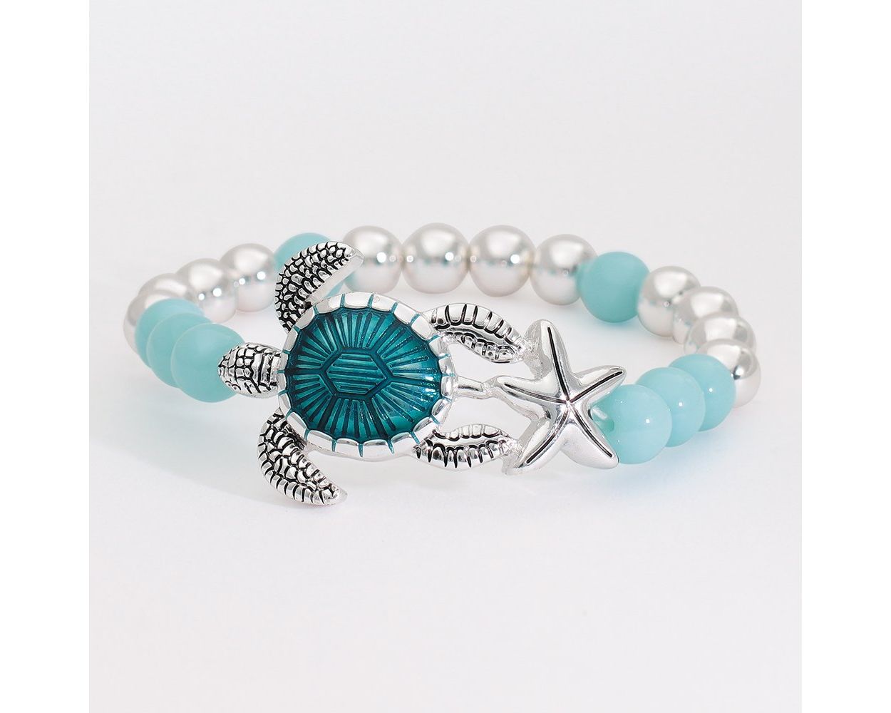 Blue Turtle w/ Aqua Beads Bracelet (PBB)