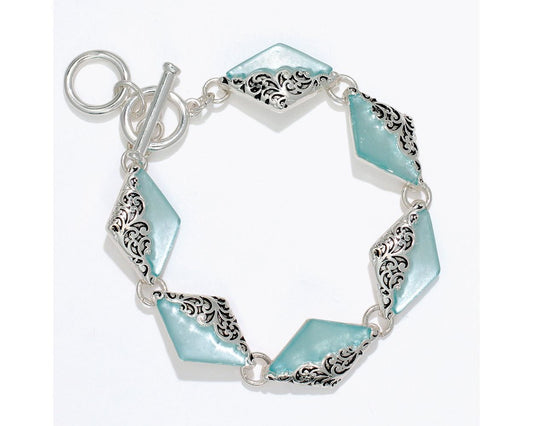 Aqua w/ Silver Filigree Bracelet (PBB)