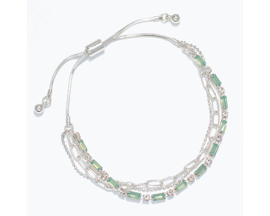 Silver Chains w/ Green & Clear Crystals Bracelet (PBB)