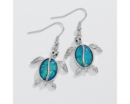 Turtle w/ Blue Glitter Inlay Earrings (PBB)