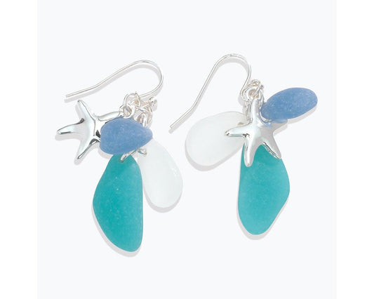 Faux Sea Glass Earrings w/ Starfish (PBB)