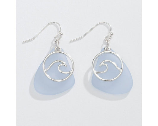 Silver Wave w/ Sea Glass Accent Earrings (PBB)