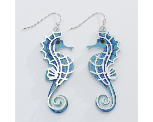 Layered Blue Seahorse Earrings (PBB)