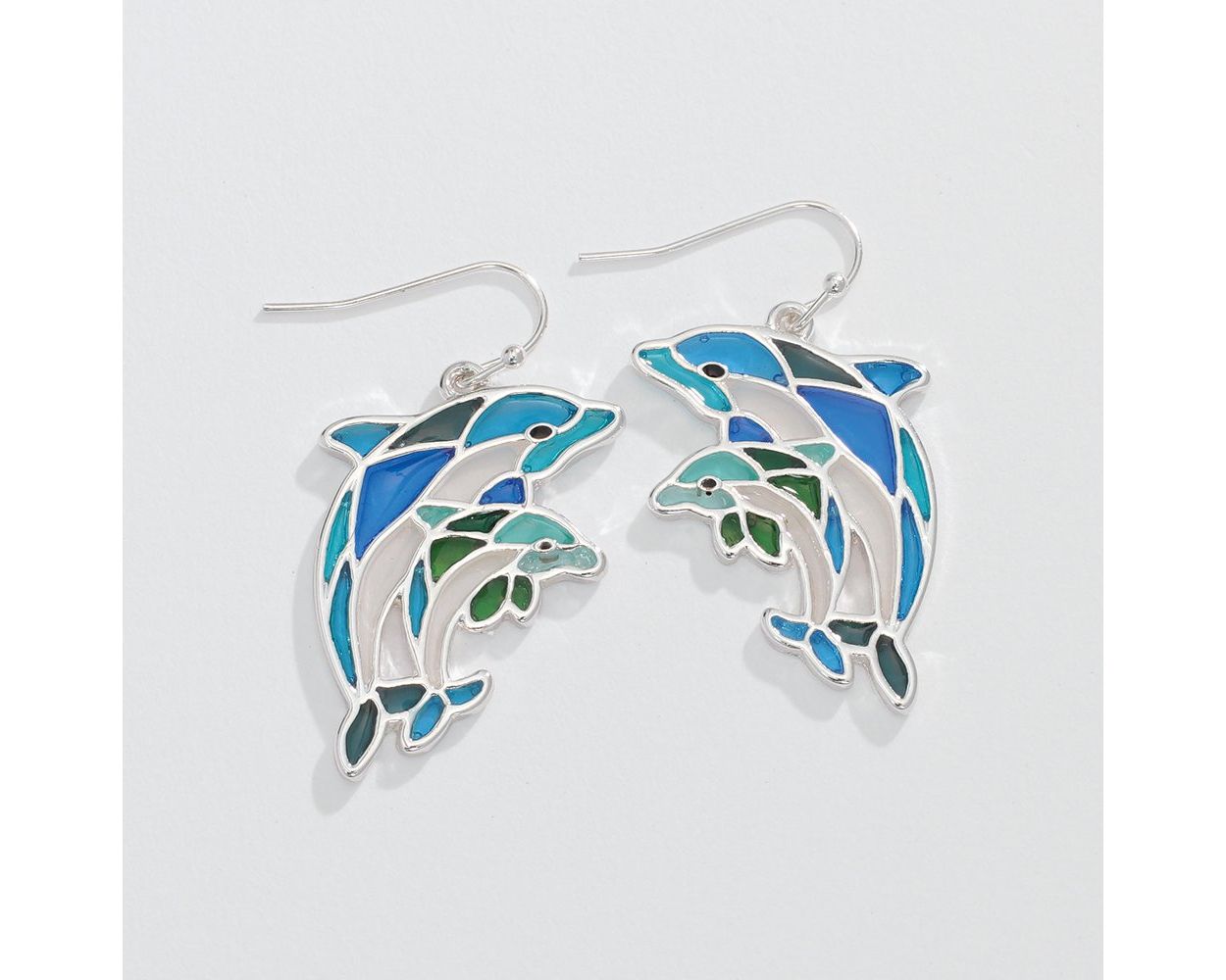 Dolphin Pair w/ Faux Stained Glass Earrings (PBB)