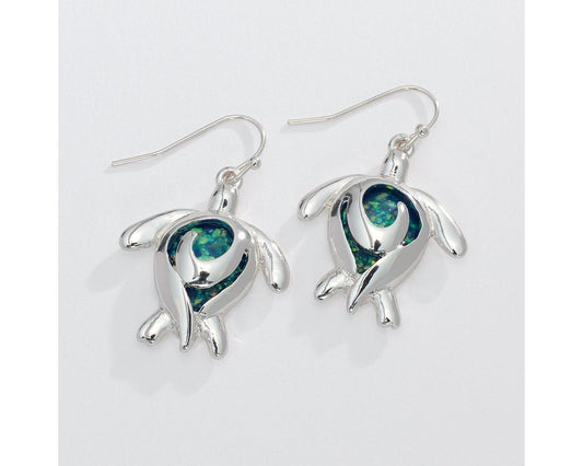 Swirl Turtle w/ Blue Inlay Earrings (PBB)