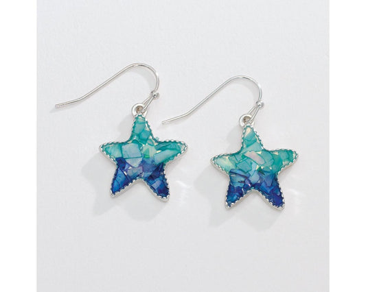 Starfish w/ Aqua/Blue Inlay Earrings (PBB)