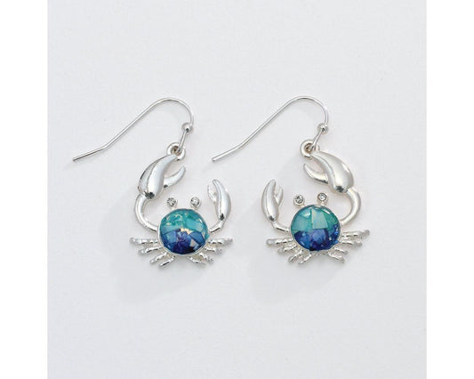 Silver Crab w/ Aqua Inlay Earrings (PBB)