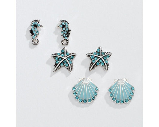 Trio - Silver and Aqua Sea Life Earrings (PBB)