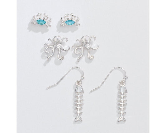 Trio - Silver & Aqua Sea Life Earrings (PBB)