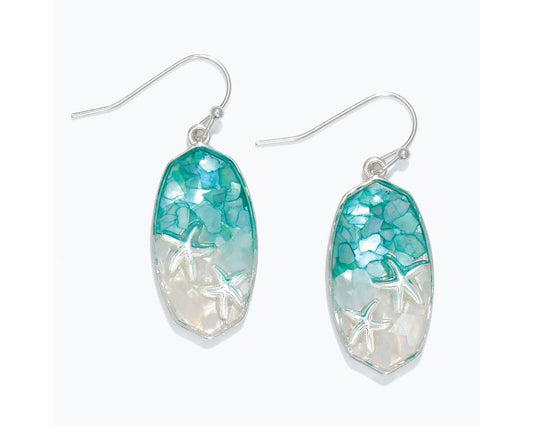 Aqua & White Glitter Starfish Earrings (PBB)