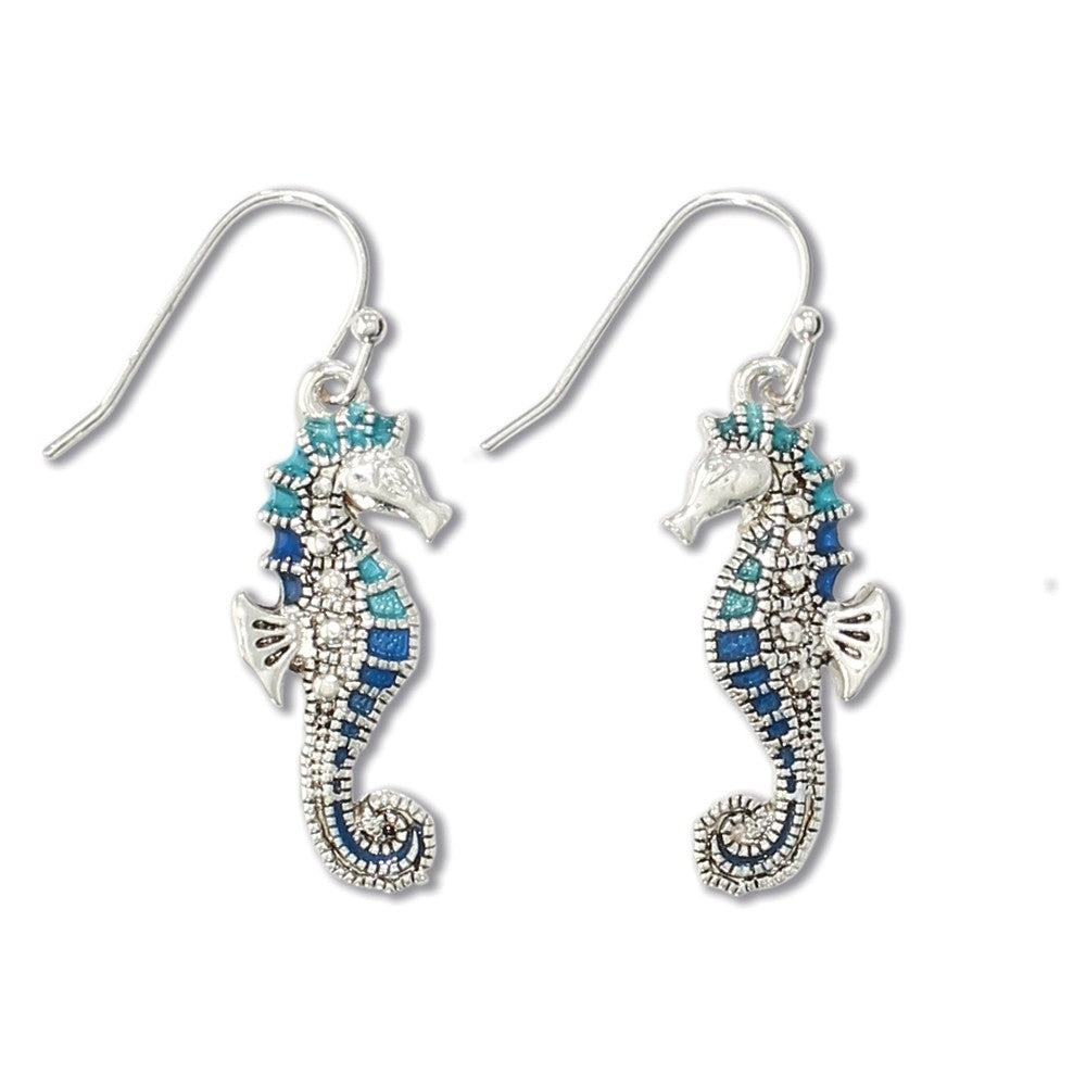 Silver/Blue Seahorses Earrings (PBB)