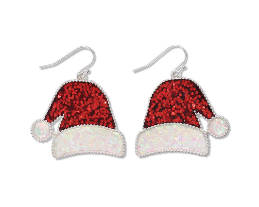 Glitter Santa Hat Earrings Christmas (PBB)