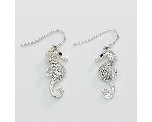 Silver Seahorse w/ Crystals Earrings (PBB)