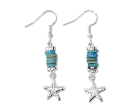 Silver Starfish w/ Blue Discs Earrings (PBB)