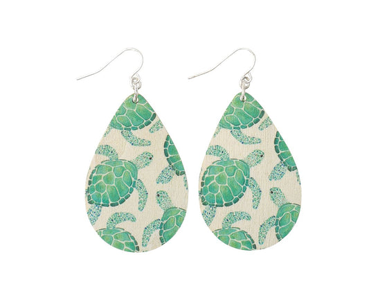 Printed Wood Sea Turtles Earrings (PBB)