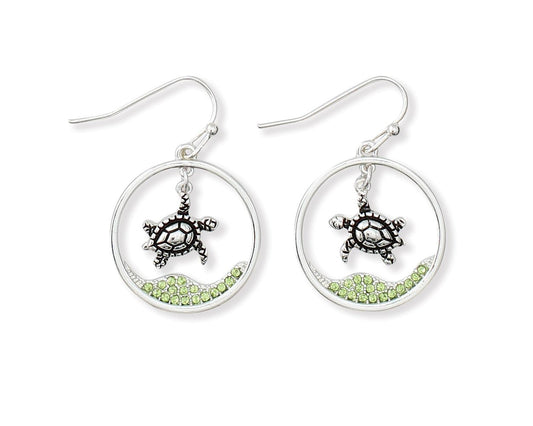 Swimming Turtles in Circle Earrings (PBB)