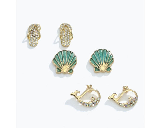 Gold & Crystal Ocean Trio Earrings (PBB)