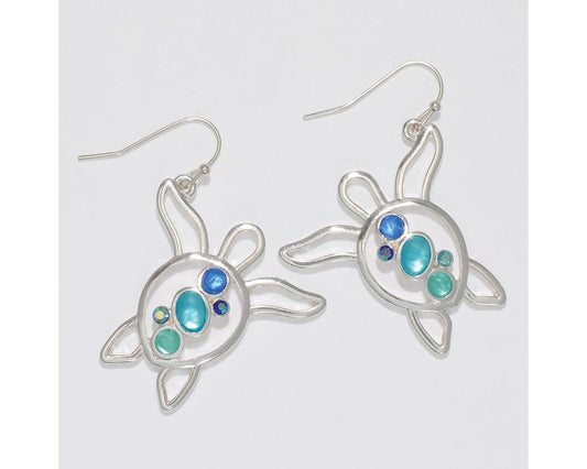 Open Turtle w/ Ocean Color Stones Earrings (PBB)