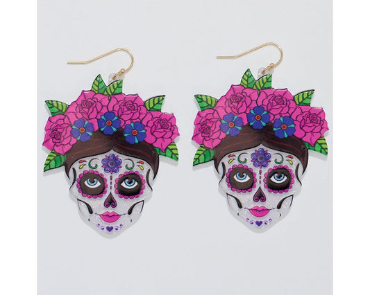 Sugar Skull w/ Flowers Earring - Fall (PBB)