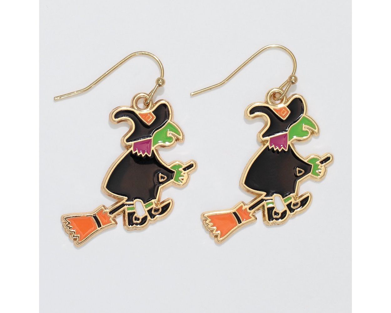 Witches on Orange Brooms Earring - Fall (PBB)