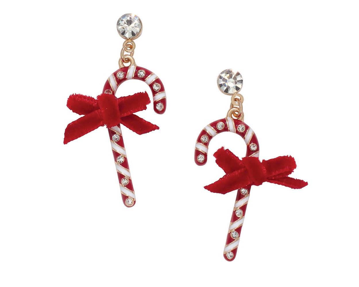 Candy Cane w/ Bow Earrings Christmas (PBB)